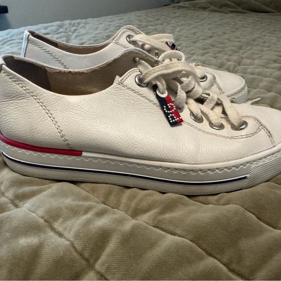 Paul Green Shoes - Paul Green White Leather Sneakers with Red and Blue Accents